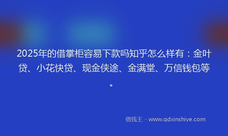 2025年的借掌柜容易下款吗知乎怎么样有：金叶贷、小花快贷、现金侠途、金满堂、万信钱包等。