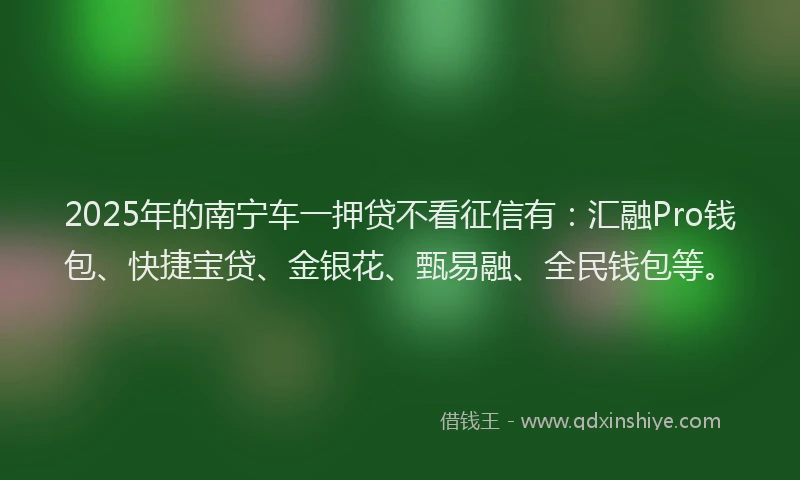 2025年的南宁车一押贷不看征信有：汇融Pro钱包、快捷宝贷、金银花、甄易融、全民钱包等。