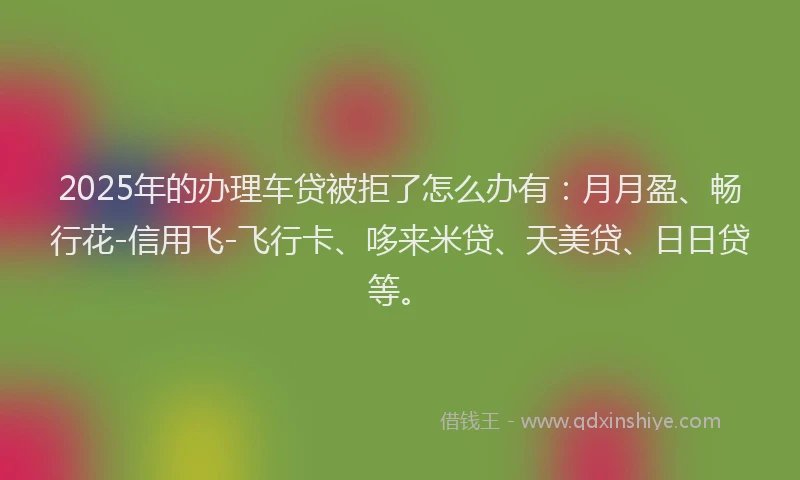 2025年的办理车贷被拒了怎么办有：月月盈、畅行花-信用飞-飞行卡、哆来米贷、天美贷、日日贷等。