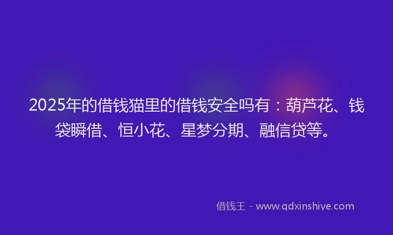 2025年的借钱猫里的借钱安全吗有：葫芦花、钱袋瞬借、恒小花、星梦分期、融信贷等。