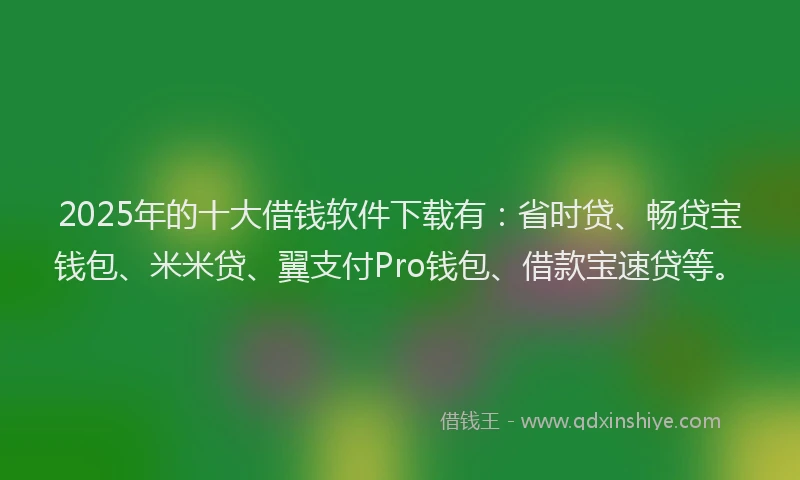 2025年的十大借钱软件下载有：省时贷、畅贷宝钱包、米米贷、翼支付Pro钱包、借款宝速贷等。