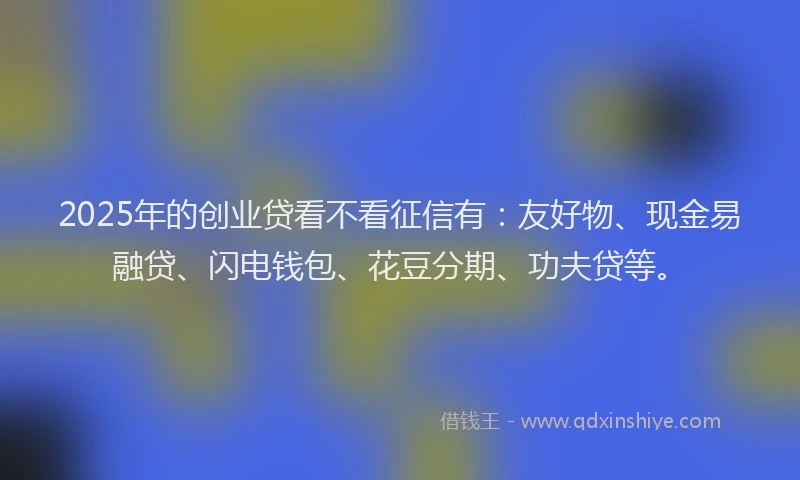 2025年的创业贷看不看征信有：友好物、现金易融贷、闪电钱包、花豆分期、功夫贷等。