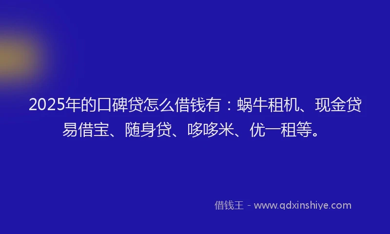 2025年的口碑贷怎么借钱有：蜗牛租机、现金贷易借宝、随身贷、哆哆米、优一租等。