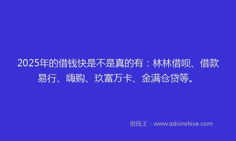 2025年的借钱快是不是真的有：林林借呗、借款易行、嗨购、玖富万卡、金满仓贷等。