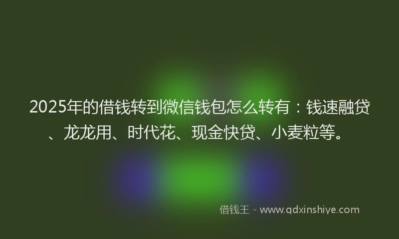 2025年的借钱转到微信钱包怎么转有：钱速融贷、龙龙用、时代花、现金快贷、小麦粒等。