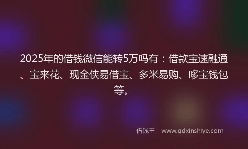 2025年的借钱微信能转5万吗有：借款宝速融通、宝来花、现金侠易借宝、多米易购、哆宝钱包等。