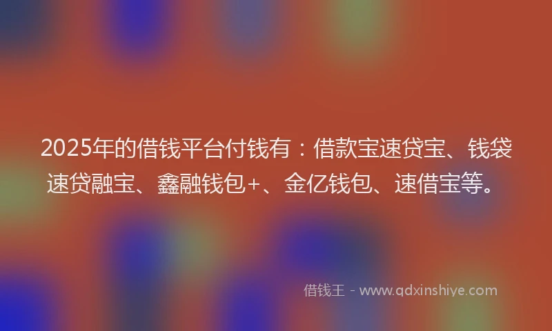2025年的借钱平台付钱有：借款宝速贷宝、钱袋速贷融宝、鑫融钱包+、金亿钱包、速借宝等。