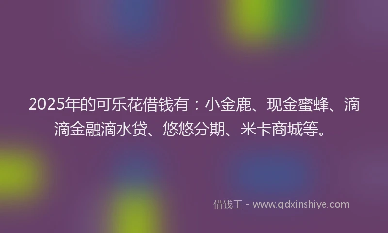 2025年的可乐花借钱有：小金鹿、现金蜜蜂、滴滴金融滴水贷、悠悠分期、米卡商城等。