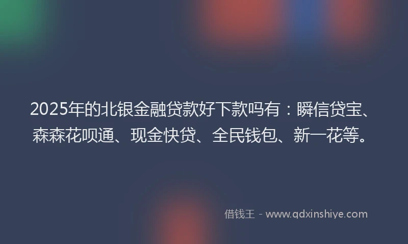 2025年的北银金融贷款好下款吗有:瞬信贷宝、森森花呗通、现金快贷、全民钱包、新一花等。