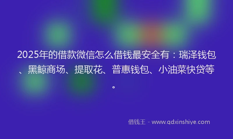 2025年的借款微信怎么借钱最安全有：瑞泽钱包、黑鲸商场、提取花、普惠钱包、小油菜快贷等。