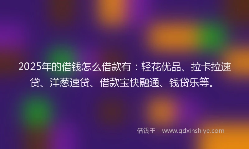 2025年的借钱怎么借款有：轻花优品、拉卡拉速贷、洋葱速贷、借款宝快融通、钱贷乐等。