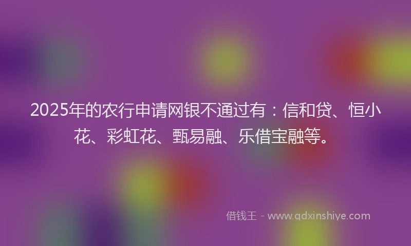 2025年的农行申请网银不通过有：信和贷、恒小花、彩虹花、甄易融、乐借宝融等。
