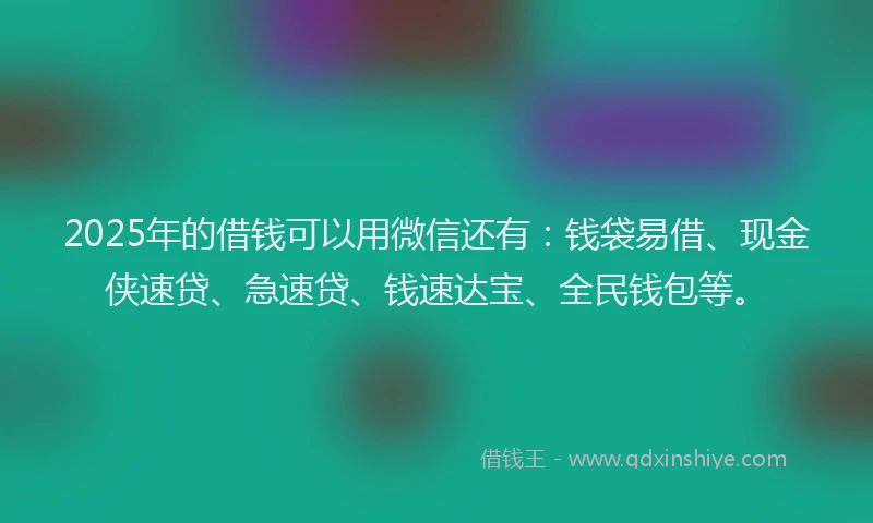 2025年的借钱可以用微信还有：钱袋易借、现金侠速贷、急速贷、钱速达宝、全民钱包等。