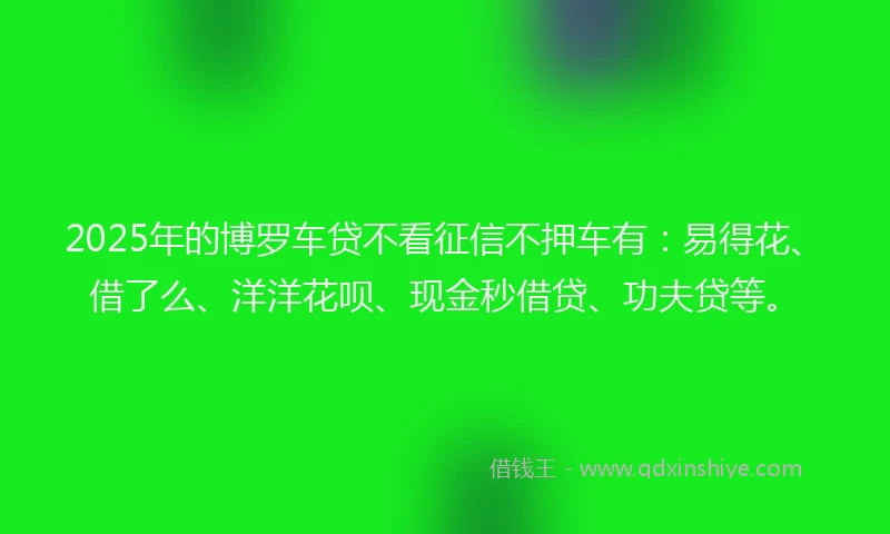 2025年的博罗车贷不看征信不押车有：易得花、借了么、洋洋花呗、现金秒借贷、功夫贷等。
