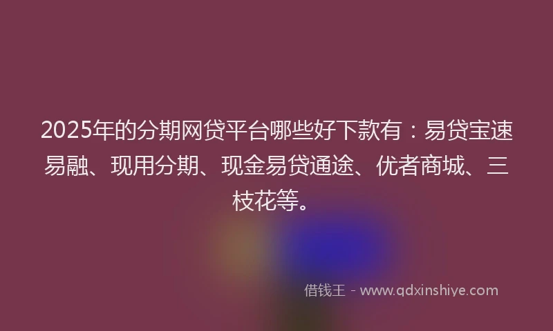 2025年的分期网贷平台哪些好下款有：易贷宝速易融、现用分期、现金易贷通途、优者商城、三枝花等。