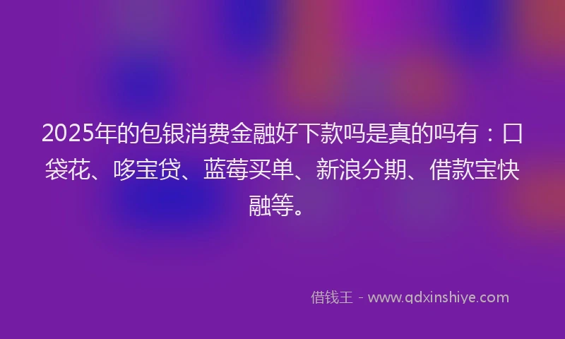 2025年的包银消费金融好下款吗是真的吗有：口袋花、哆宝贷、蓝莓买单、新浪分期、借款宝快融等。