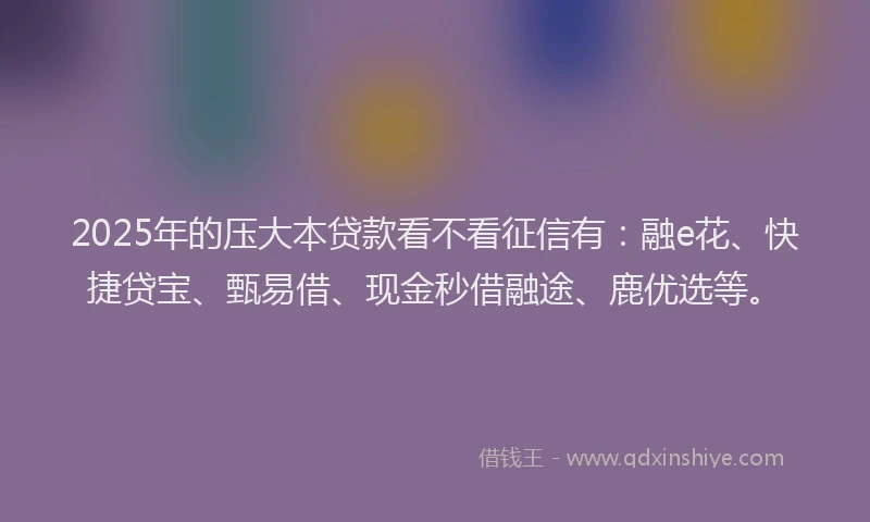 2025年的压大本贷款看不看征信有：融e花、快捷贷宝、甄易借、现金秒借融途、鹿优选等。