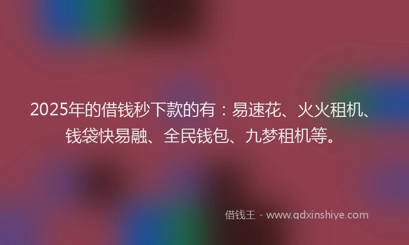 2025年的借钱秒下款的有：易速花、火火租机、钱袋快易融、全民钱包、九梦租机等。