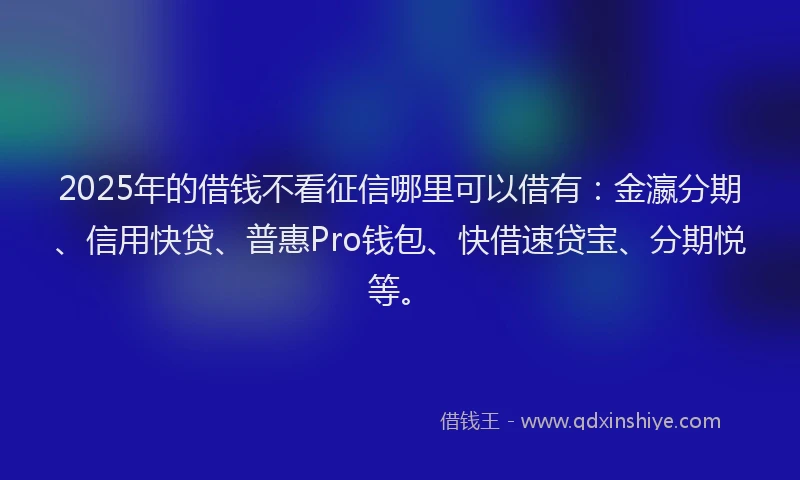 2025年的借钱不看征信哪里可以借有：金瀛分期、信用快贷、普惠Pro钱包、快借速贷宝、分期悦等。