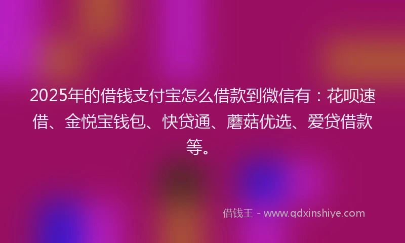 2025年的借钱支付宝怎么借款到微信有：花呗速借、金悦宝钱包、快贷通、蘑菇优选、爱贷借款等。