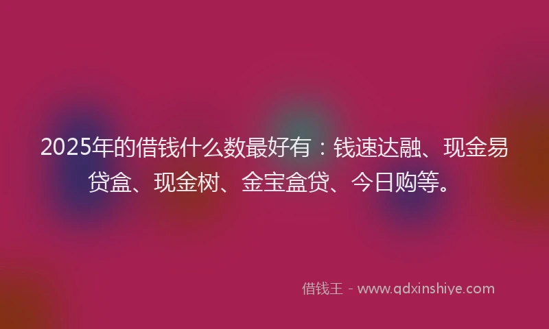 2025年的借钱什么数最好有：钱速达融、现金易贷盒、现金树、金宝盒贷、今日购等。