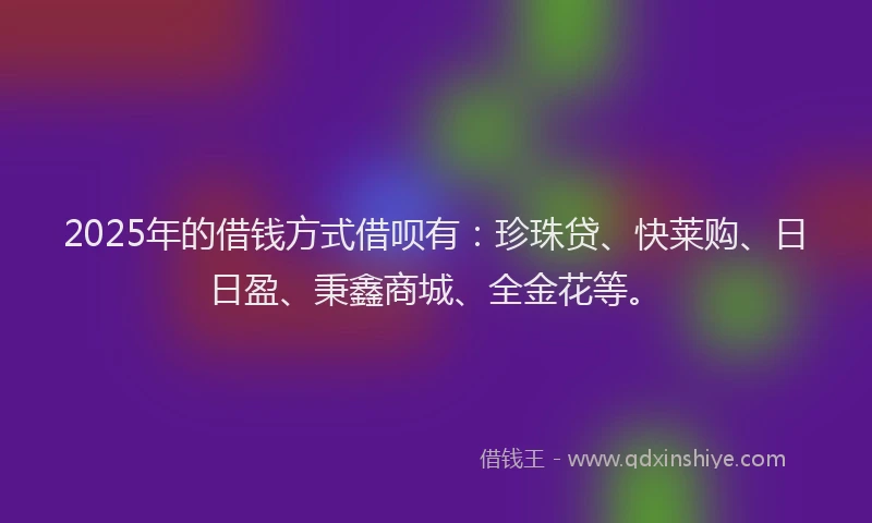 2025年的借钱方式借呗有：珍珠贷、快莱购、日日盈、秉鑫商城、全金花等。