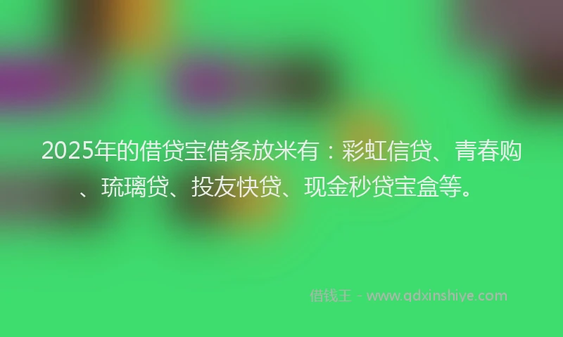 2025年的借贷宝借条放米有：彩虹信贷、青春购、琉璃贷、投友快贷、现金秒贷宝盒等。