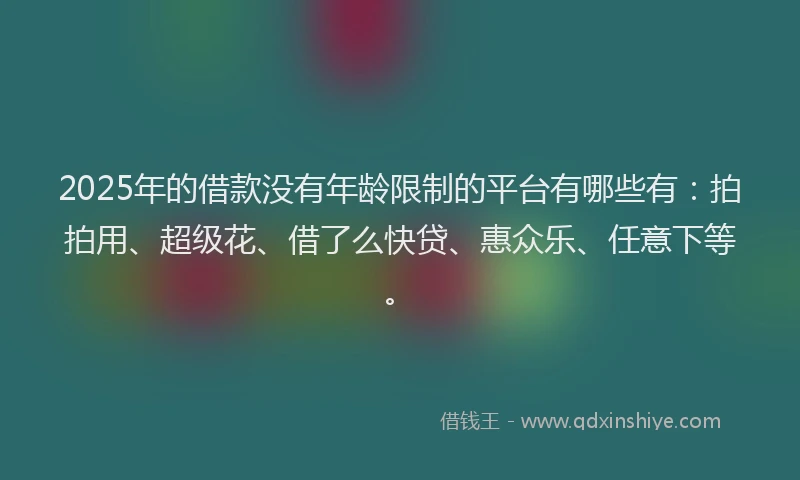 2025年的借款没有年龄限制的平台有哪些有：拍拍用、超级花、借了么快贷、惠众乐、任意下等。
