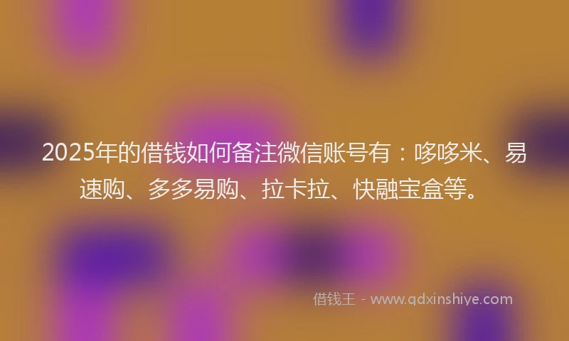 2025年的借钱如何备注微信账号有：哆哆米、易速购、多多易购、拉卡拉、快融宝盒等。