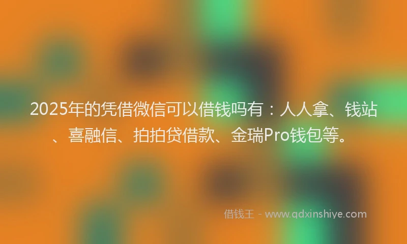 2025年的凭借微信可以借钱吗有：人人拿、钱站、喜融信、拍拍贷借款、金瑞Pro钱包等。