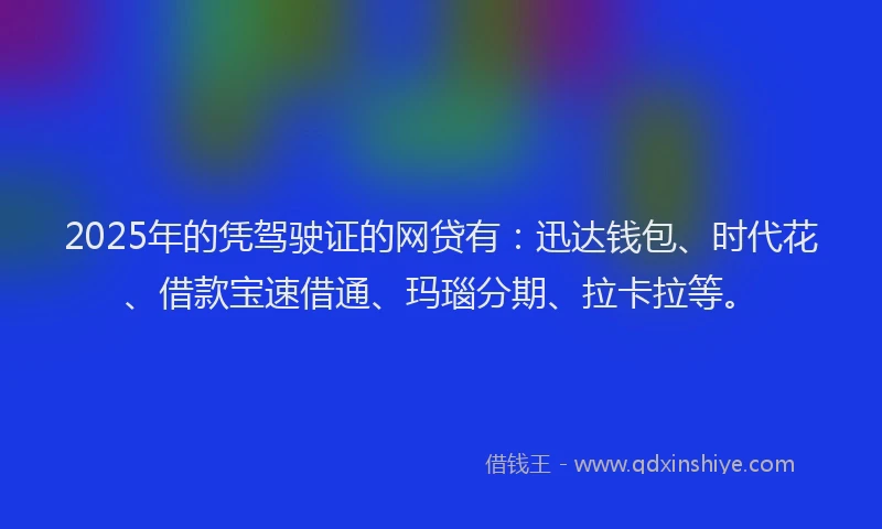 2025年的凭驾驶证的网贷有：迅达钱包、时代花、借款宝速借通、玛瑙分期、拉卡拉等。