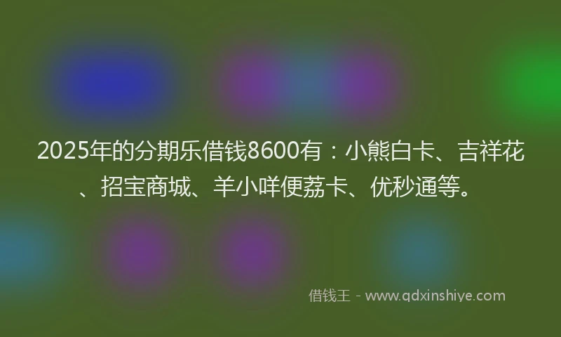 2025年的分期乐借钱8600有：小熊白卡、吉祥花、招宝商城、羊小咩便荔卡、优秒通等。
