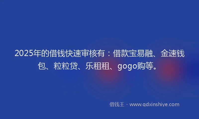 2025年的借钱快速审核有：借款宝易融、金速钱包、粒粒贷、乐租租、gogo购等。