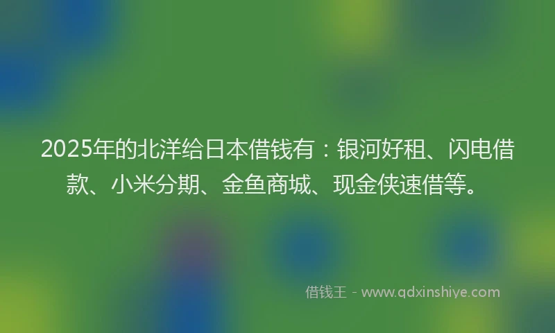 2025年的北洋给日本借钱有：银河好租、闪电借款、小米分期、金鱼商城、现金侠速借等。