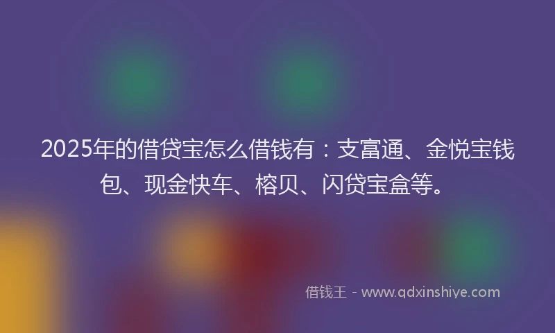 2025年的借贷宝怎么借钱有：支富通、金悦宝钱包、现金快车、榕贝、闪贷宝盒等。