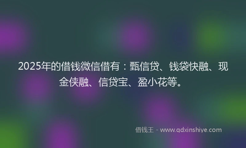 2025年的借钱微信借有：甄信贷、钱袋快融、现金侠融、信贷宝、盈小花等。