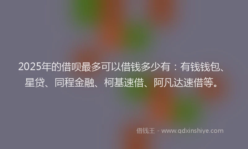 2025年的借呗最多可以借钱多少有：有钱钱包、星贷、同程金融、柯基速借、阿凡达速借等。