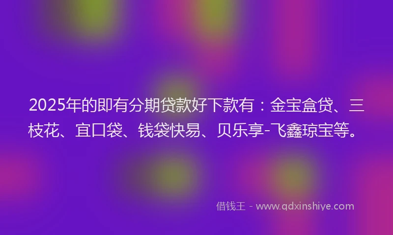 2025年的即有分期贷款好下款有：金宝盒贷、三枝花、宜口袋、钱袋快易、贝乐享-飞鑫琼宝等。