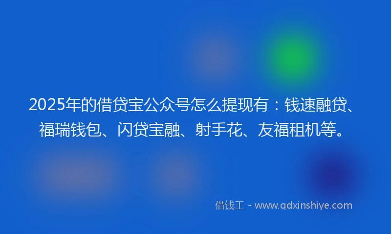 2025年的借贷宝公众号怎么提现有：钱速融贷、福瑞钱包、闪贷宝融、射手花、友福租机等。