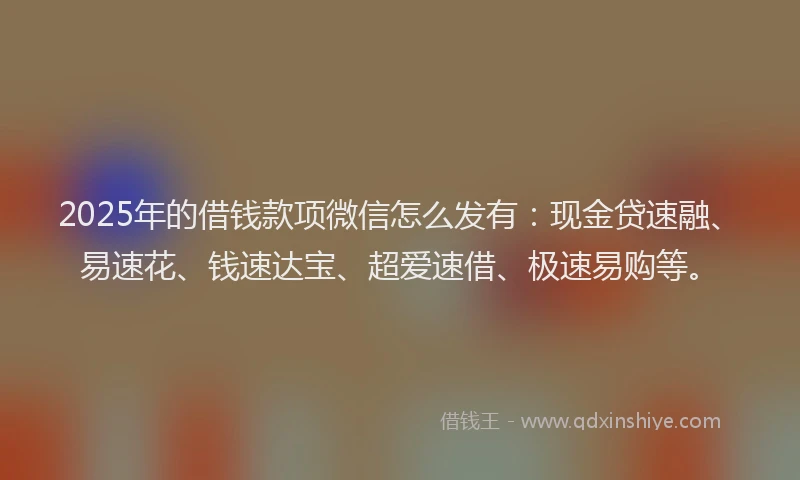 2025年的借钱款项微信怎么发有：现金贷速融、易速花、钱速达宝、超爱速借、极速易购等。