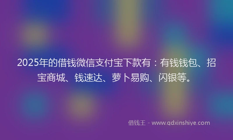 2025年的借钱微信支付宝下款有：有钱钱包、招宝商城、钱速达、萝卜易购、闪银等。