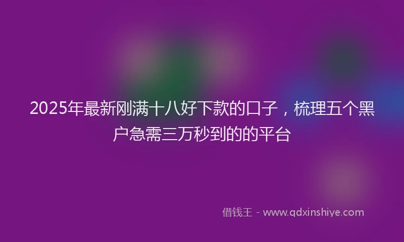 2025年最新刚满十八好下款的口子，梳理五个黑户急需三万秒到的的平台
