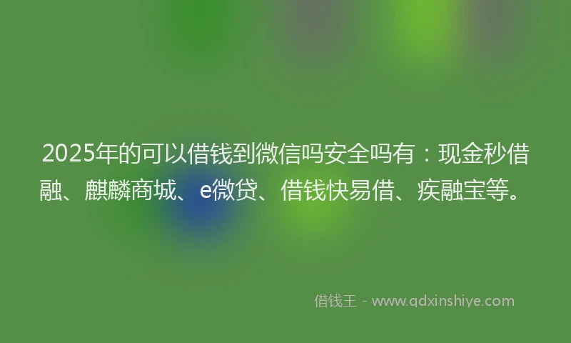 2025年的可以借钱到微信吗安全吗有：现金秒借融、麒麟商城、e微贷、借钱快易借、疾融宝等。