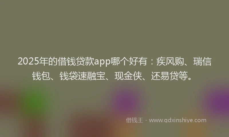 2025年的借钱贷款app哪个好有：疾风购、瑞信钱包、钱袋速融宝、现金侠、还易贷等。