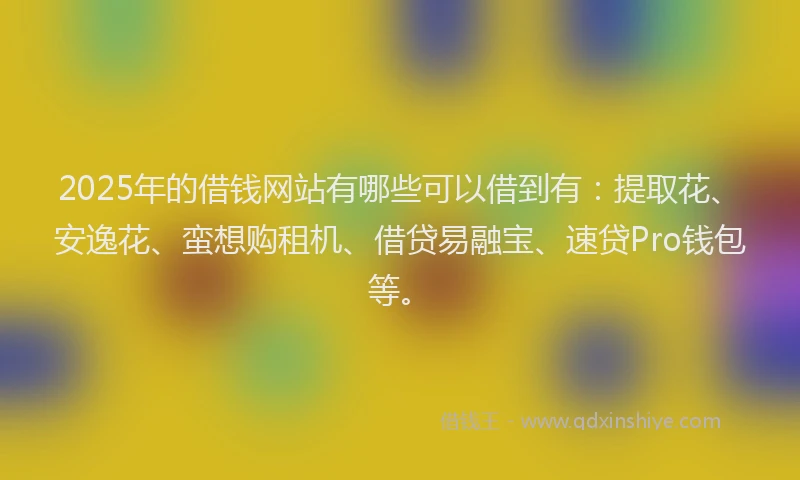 2025年的借钱网站有哪些可以借到有：提取花、安逸花、蛮想购租机、借贷易融宝、速贷Pro钱包等。
