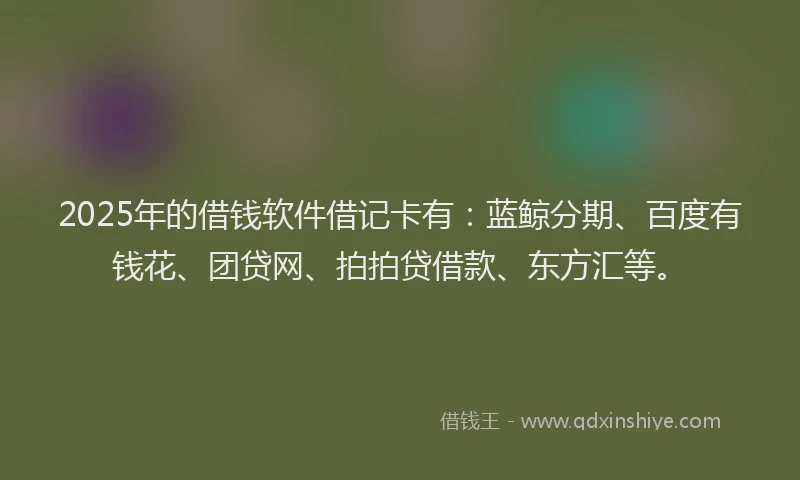 2025年的借钱软件借记卡有：蓝鲸分期、百度有钱花、团贷网、拍拍贷借款、东方汇等。