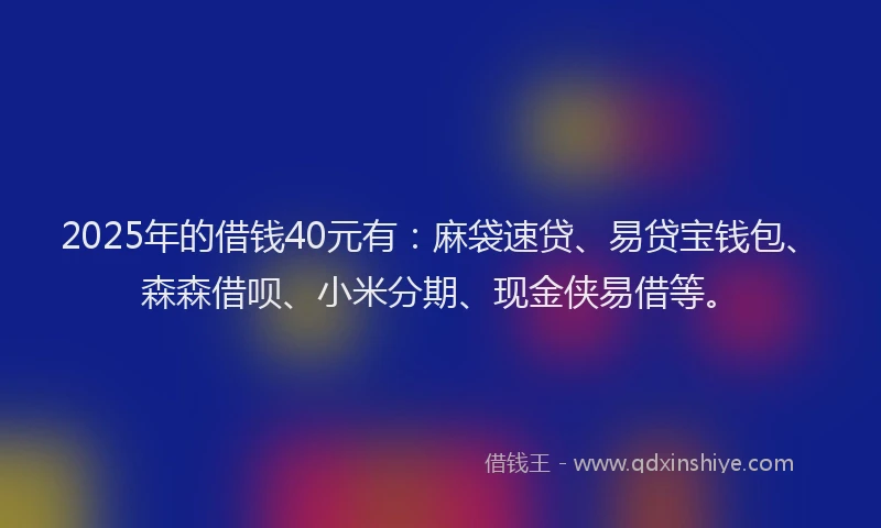 2025年的借钱40元有：麻袋速贷、易贷宝钱包、森森借呗、小米分期、现金侠易借等。