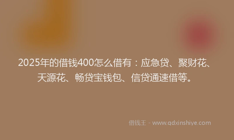2025年的借钱400怎么借有：应急贷、聚财花、天源花、畅贷宝钱包、信贷通速借等。
