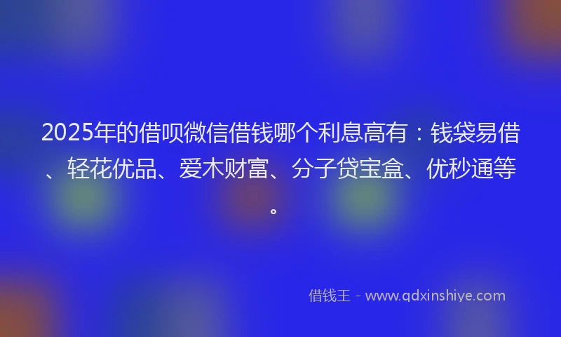 2025年的借呗微信借钱哪个利息高有：钱袋易借、轻花优品、爱木财富、分子贷宝盒、优秒通等。