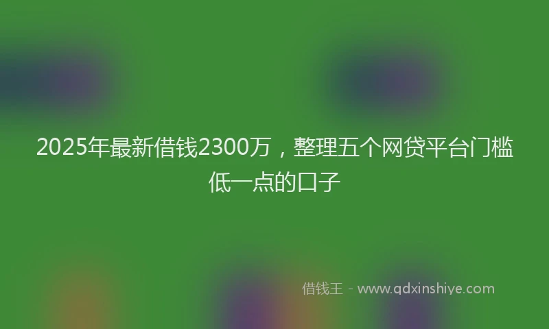 2025年最新借钱2300万，整理五个网贷平台门槛低一点的口子